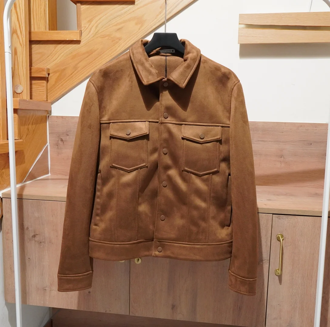 

European and American Fashion Men's Retro Suede Lapel Workwear Style Short Jacket Coat