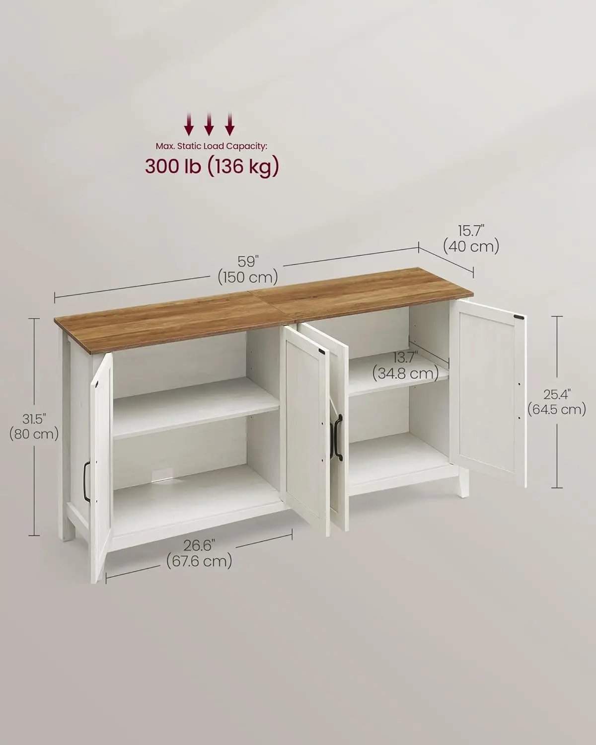 Storage Cabinet, Buffet Cabinet, Sideboard, Credenza, with Adjustable Shelves, for Living Room, Entryway