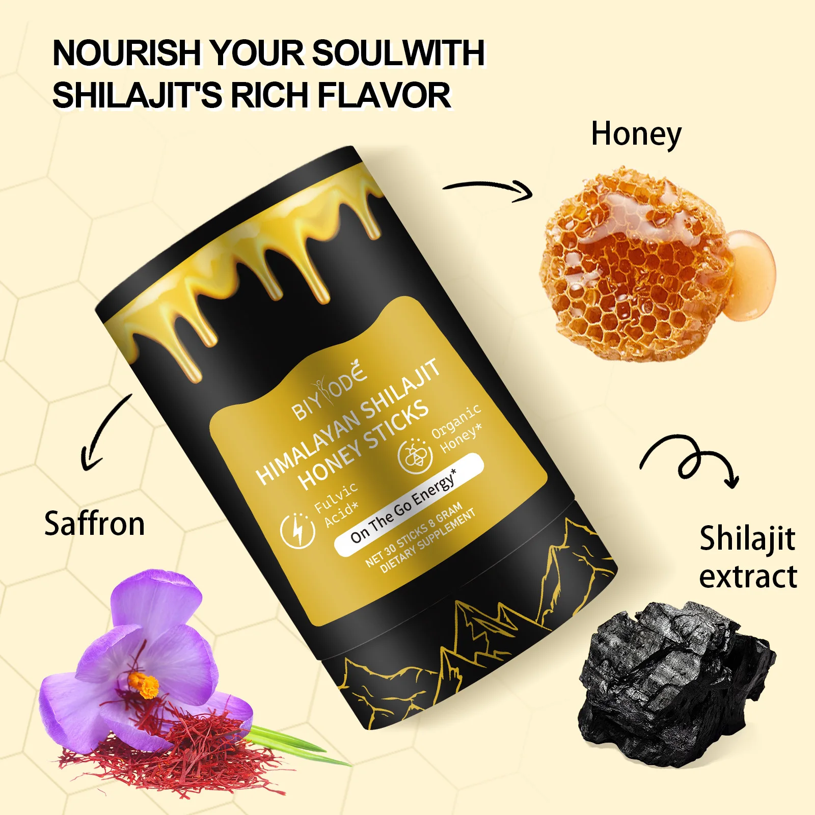 Himalayan Shilajit Resin Honey Sticks Shilajit Resin Sourced 30sticks Sugar Occurring Fulvic Acid Independent Packaging