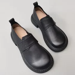 Autumn Genuine Leather Wide Toe Shoes Women's Loafers British Oxford Original Cowhide Soft Flat Student Uniform Leather Shoes