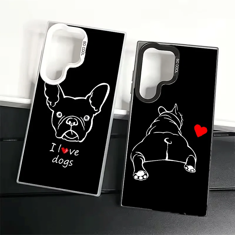 French Bulldog Black Desgin Soft Phone Case for Samsung Galaxy S24 S25 FE S26 Edge S23 Ultra S22 Plus S21 + Shockproof Cover Bac