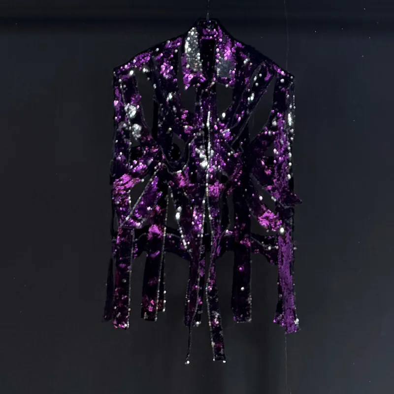 HKSH خريف جديد الرجال المد المتخصصة تصميم الثقيلة أكمام الترتر سترة عادية لامعة جاكيتات شيك Ins Y2K موضة السترة القمم HK15219