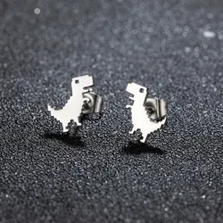 1Pair New Fashion Minimalist Cute Female Stainless Steel Mini Dinosaur Stud Earrings For Girls Jewelry Accessory Gifts GED509