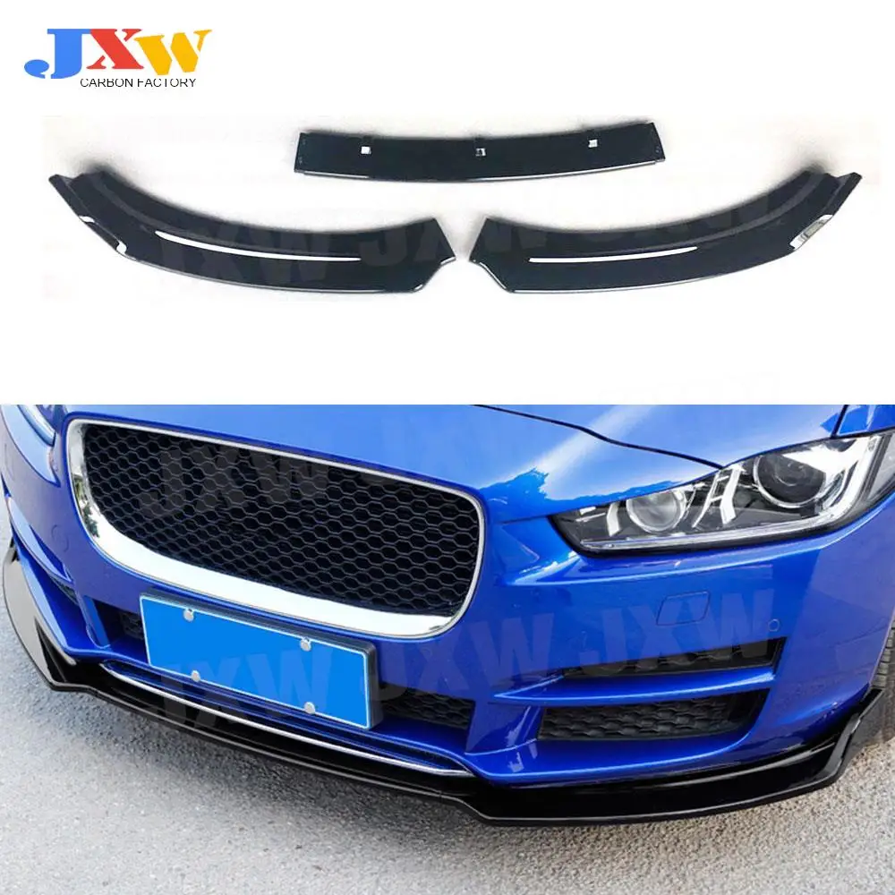 

3 PCS Front Lip Spoiler Apron For Jaguar XE 2017-2018 ABS Gloss Black / Carbon Look Head Bumper Chin Shovel Guard Styling