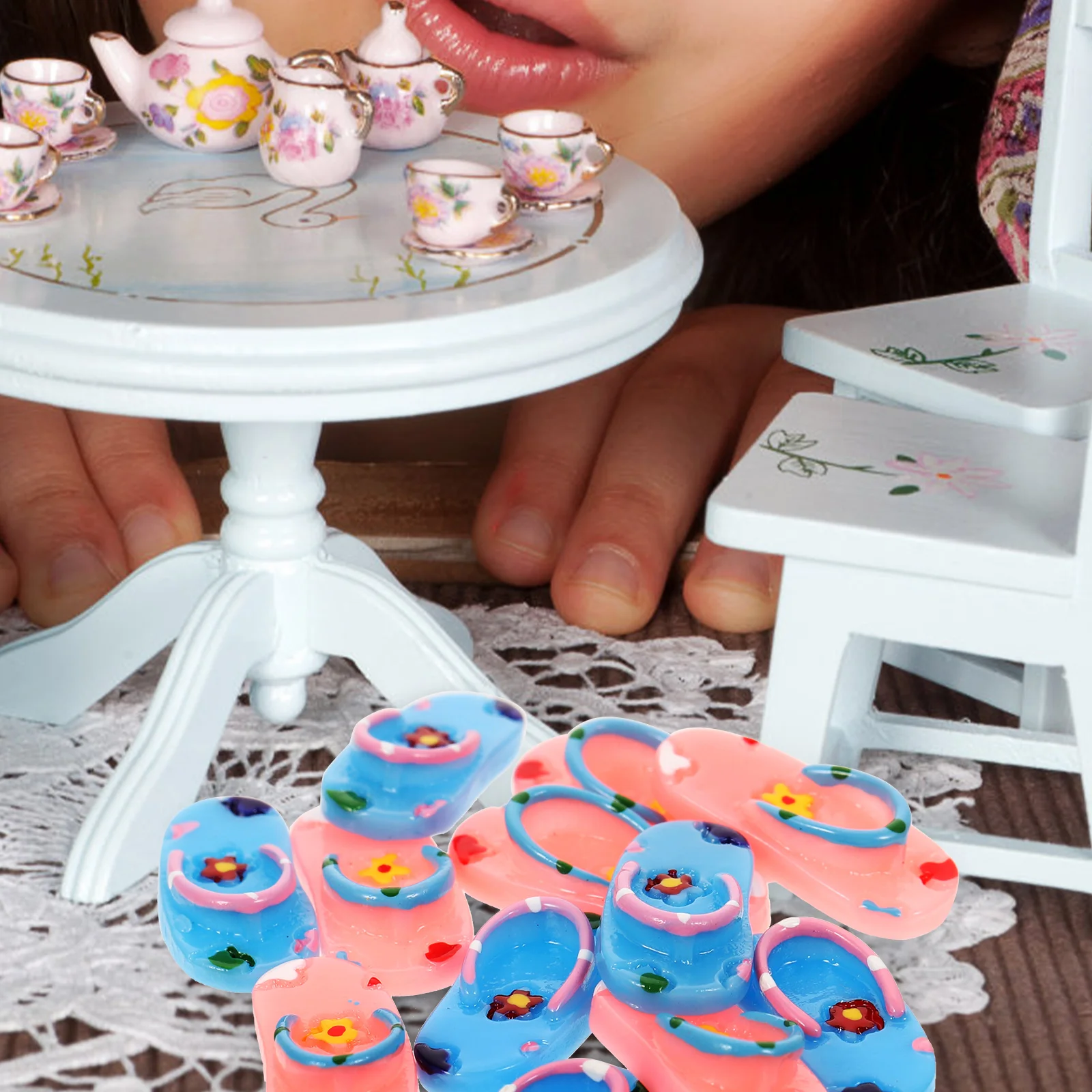 6 Par Miniaturowych Kapci Plażowych Hawajskich Ozdób Żywicznych Sandałów Kapci Mini Dekoracja Domu Rekwizyty Sceniczne Symulacja