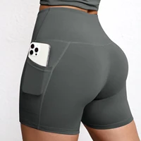 Solid Color Yoga Pants With Pockets Quick Drying High Waisted Gym Push Up Yoga Shorts for Woman Breathable Workout Fitness Short - Image 3