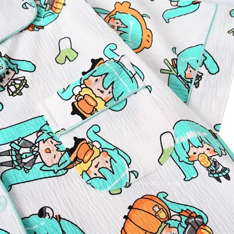 Hatsune Miku Cartoon pigiama da donna Set pigiameria Button Down top pantaloncini pigiama 2 pezzi vestito carino pigiameria Loungewear estate