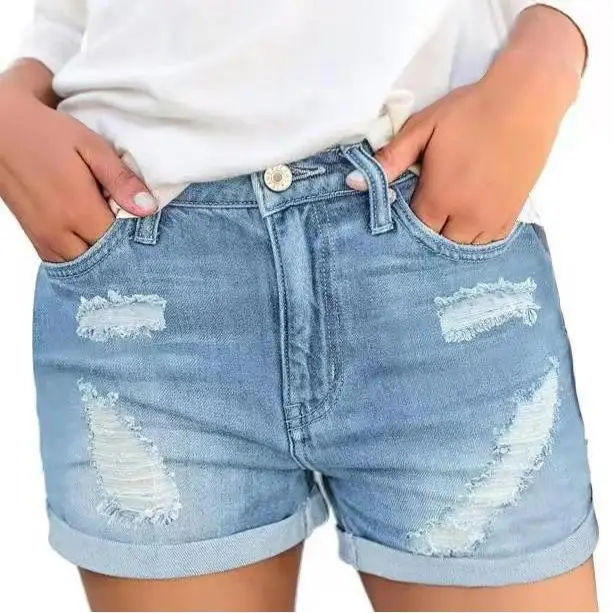 

Женские рваные джинсовые джинсы с фланцем, повседневные черные хлопковые прямые брюки со средней эластичной резинкой на талии, весенние джинсы для поездок на работу...