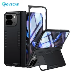 Slim Shockproof Phone Case For Google Pixel 9 Pro Fold Hinge Full-coverage Protection Armor Case With Stand Screen Protector