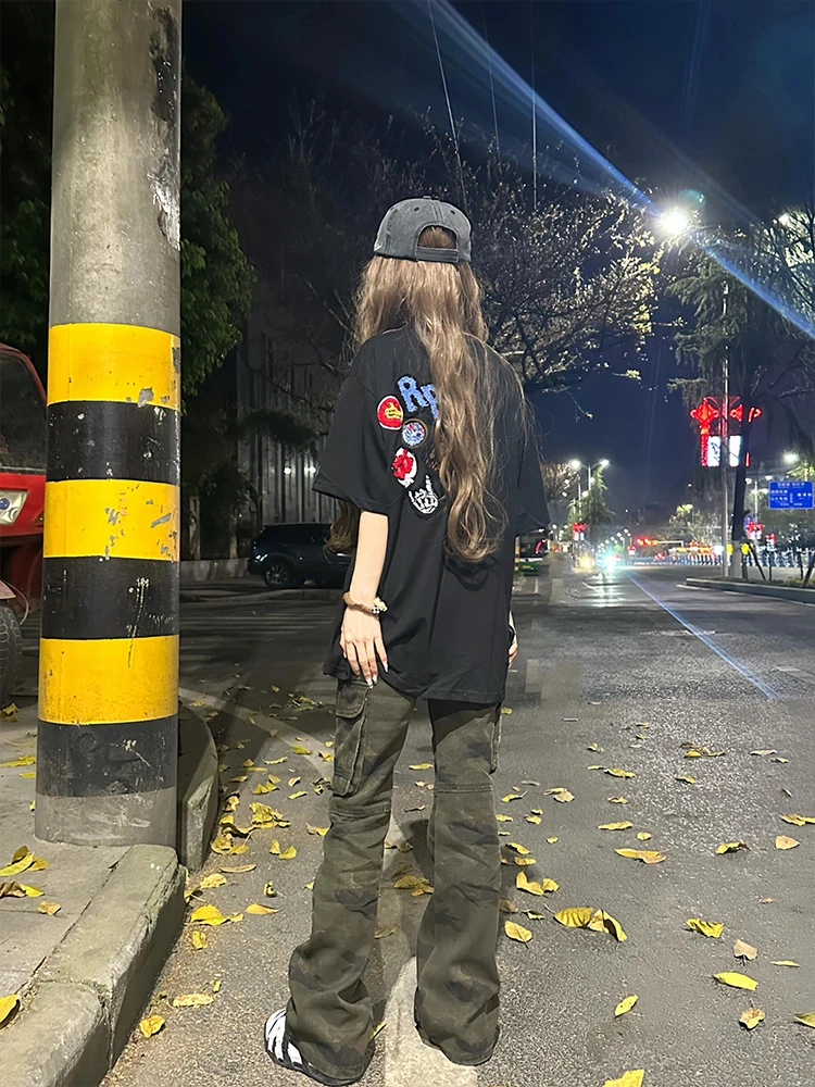 Cseta de Manga Curta Estilo Americano para Mulheres, Nova, Solta, Versátil, Sensação de Alta Qualidade, Top de Manga Curta...