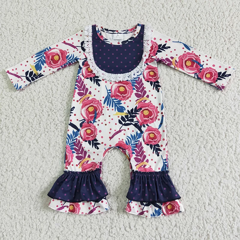 Wholesale Baby Girl Flower Clothing Ruffle Pants Long Sleeves Floral Jumpsuit Kids Fall Winter Romper Toddler Fashion Clothes