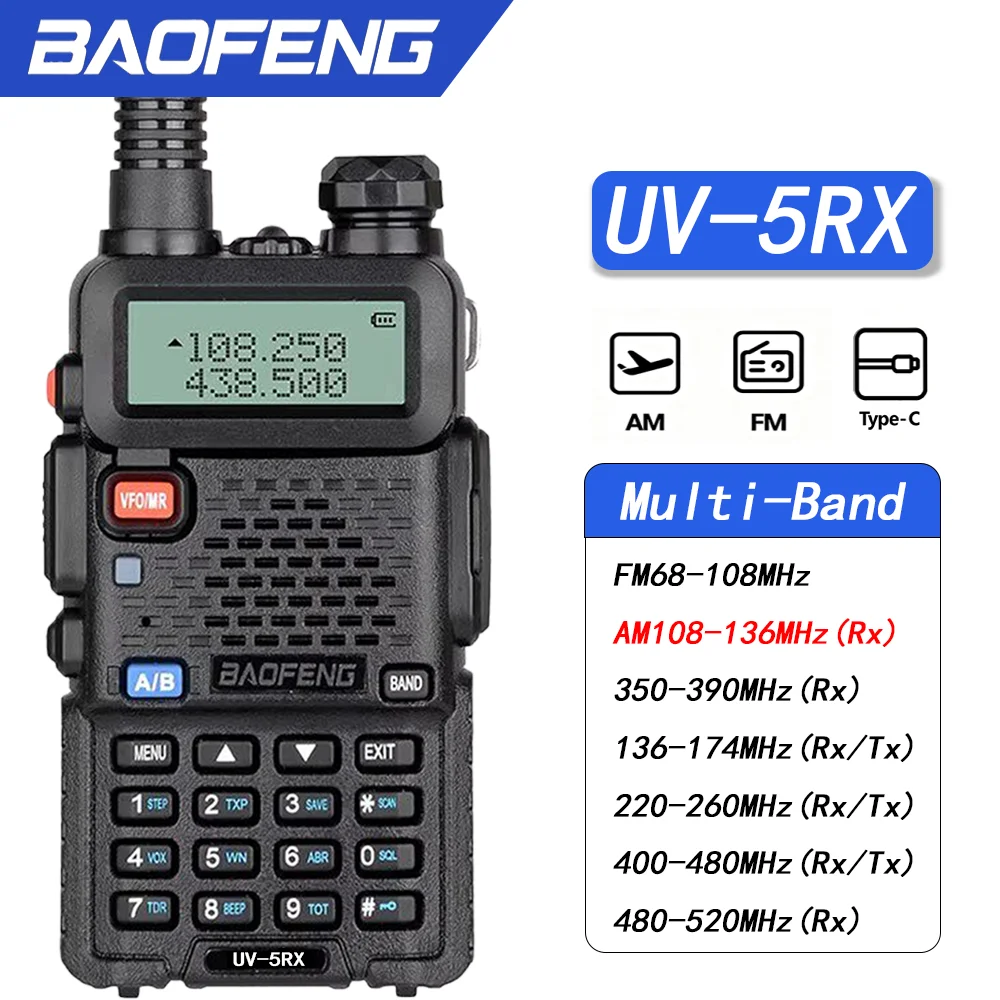 

Рация Baofeng UV-5RX 5W, многодиапазонная, с функцией копирования частот AM/FM, дальнего действия, портативная, ручная, улучшенная версия UV-5R