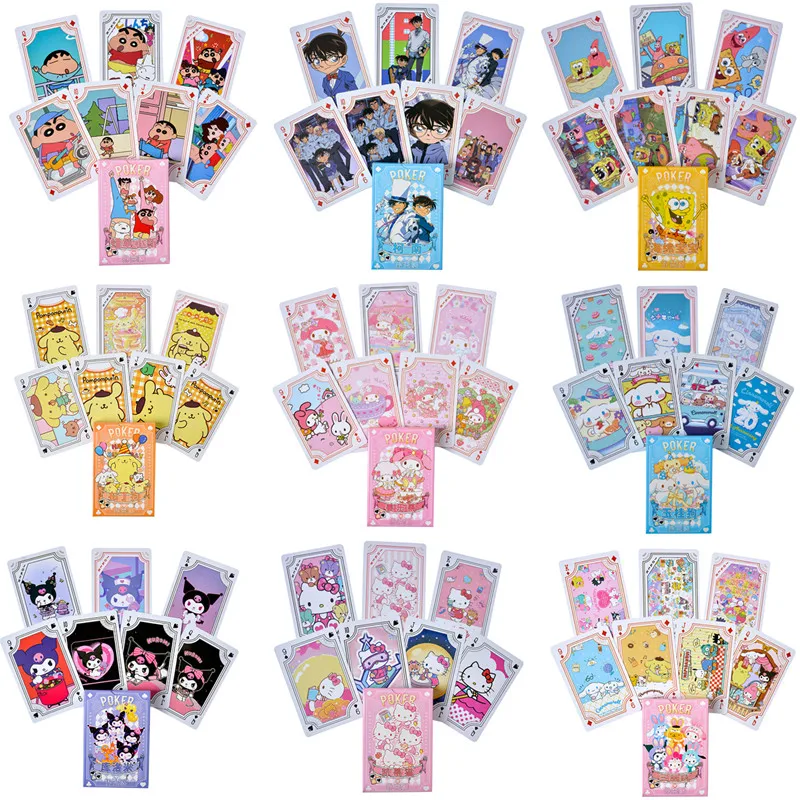 54Pcs/Box Cartoon Sanrio Hello Kitty Kuromi Cinnamoroll Melody Pompompurin Poker Playing Cards Toys For Children\'s Birthday Gift