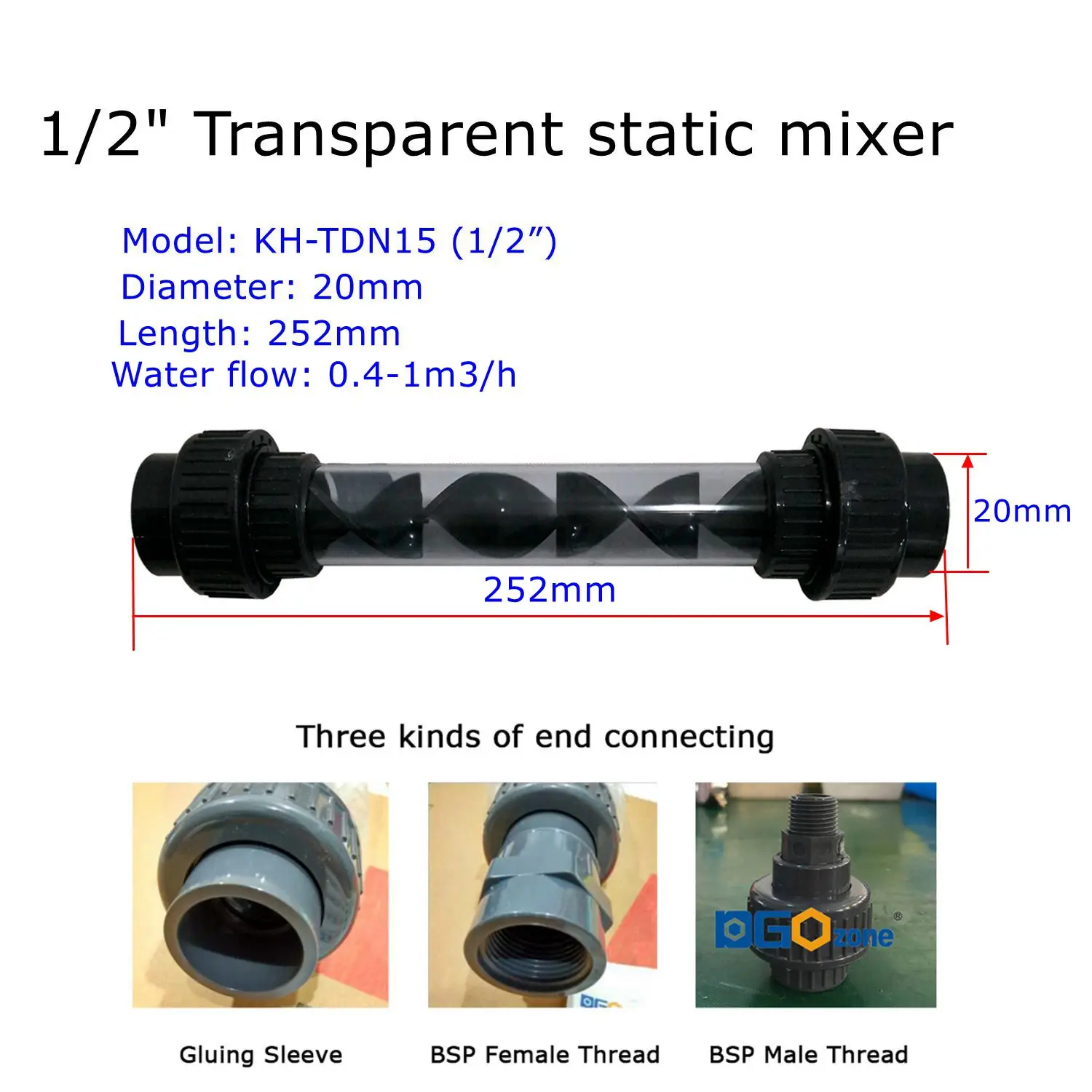 

1/2“ 3/4” UPVC static mixer for mixing liquid Transparent mixer Diameter 20mm /25mmDGOzone