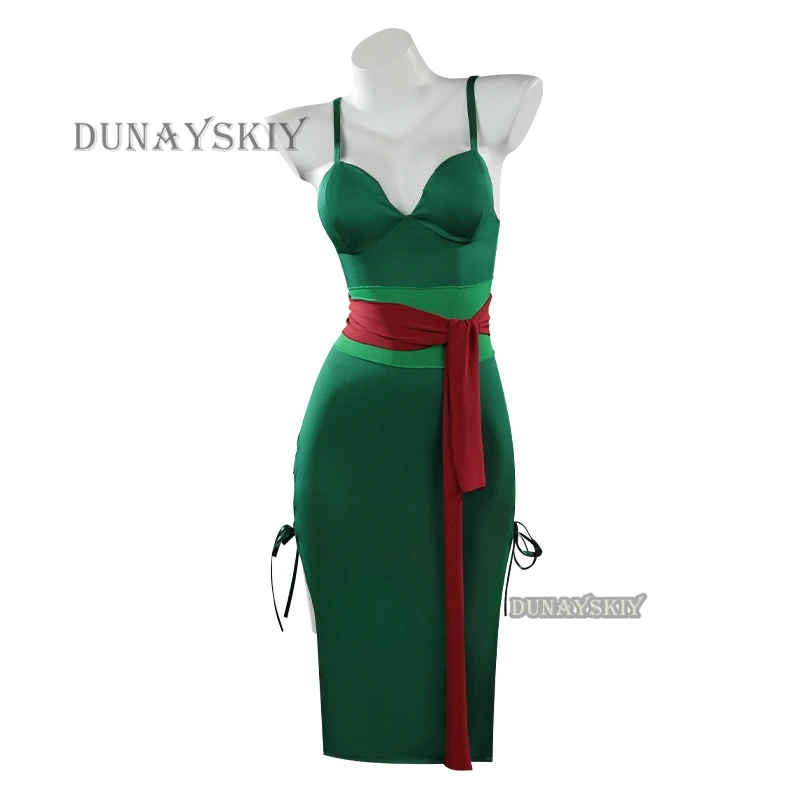 Anime Roronoa Zoro Cosplay Kostüm Wano Kuni Land Disguise Für Erwachsene Weibliche Grünes Kleid Outfits Frau Sexy Halloween Anzug