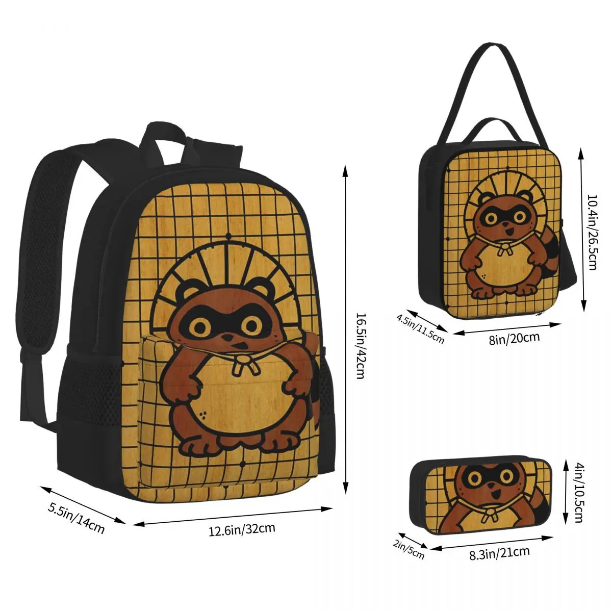 Die Tenuki Tanuki Rucksäcke Jungen Mädchen Bücher tasche Kinder Schult aschen Cartoon Kinder Rucksack Lunch Bag Stift Tasche dreiteiliges Set