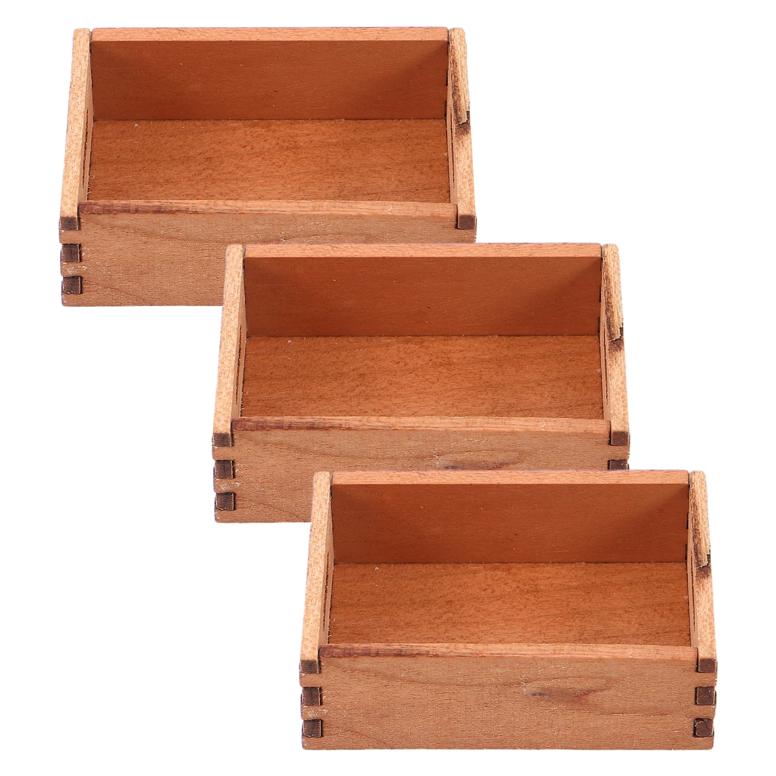 

3Pcs 1:12 Scale Miniature Wooden Crate Baskets Tiny Storage Boxes for Dollhouse Accessories Craft Ornaments Mini Basket