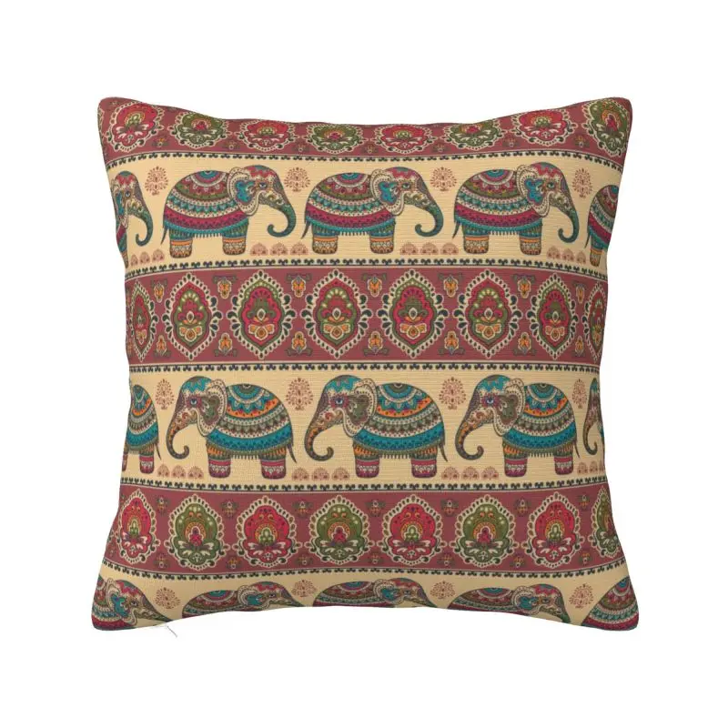 Custom Elephants Paisley Flowers Pattern Cushion Covers Boho Bohemian Art Velvet Nordic Pillows Home Decoration