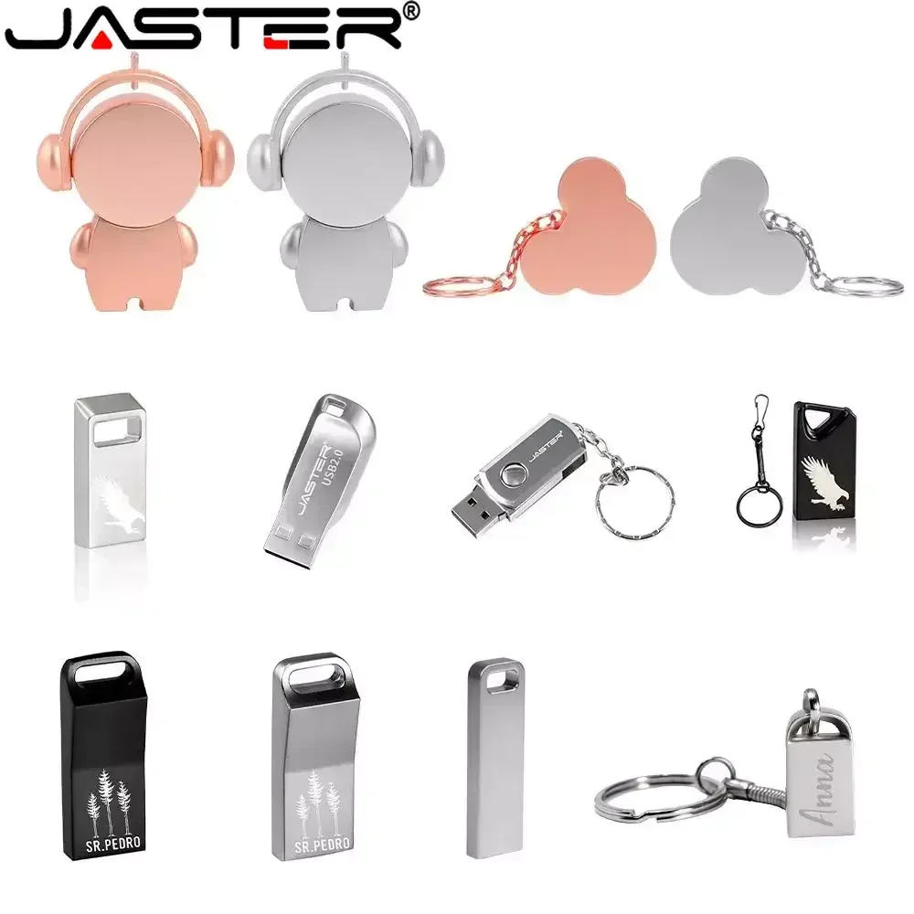 JASTER Mini Metal USB 2.0 Flash Drives 64GB 32GB High Speed Memory Stick 16GB Pen Drive with Key Chain Business U Disk Gift