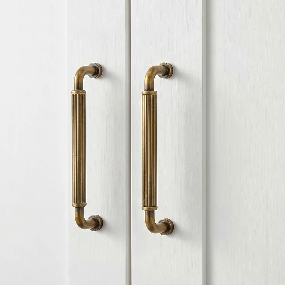 Goo-Ki Antique Brass Cabinet Handles and Knobs Vintage Fluted Grooved Drawer Pulls for Kitchen Cupboard Wardrobe for Kitchen
