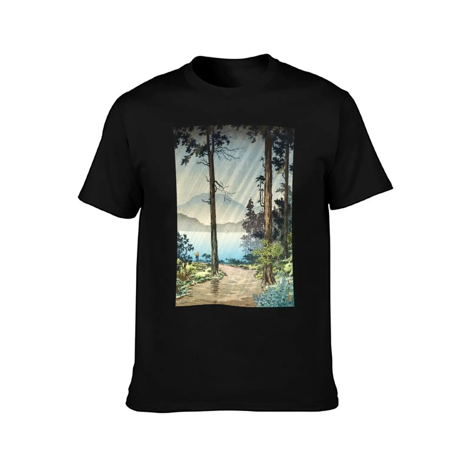 Tsuchiya Koitsu - Morning Rain at Hakone T-Shirt Running Gym Short Sleeve Sports Tee T-Shirt