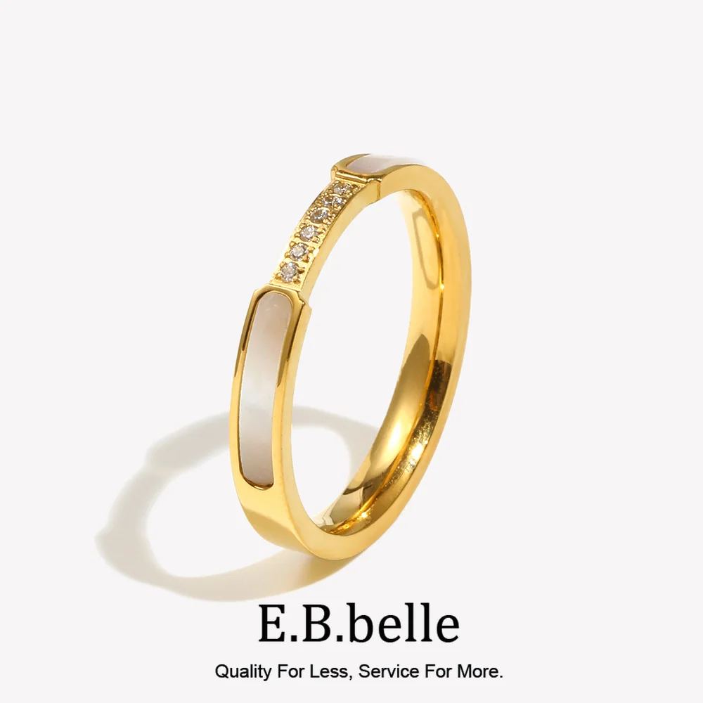 E.B.belle 316L acier inoxydable Mirco pavé avec petit Zircon nacre coquille anneaux pour femme anneaux minimalistes pour les adolescents