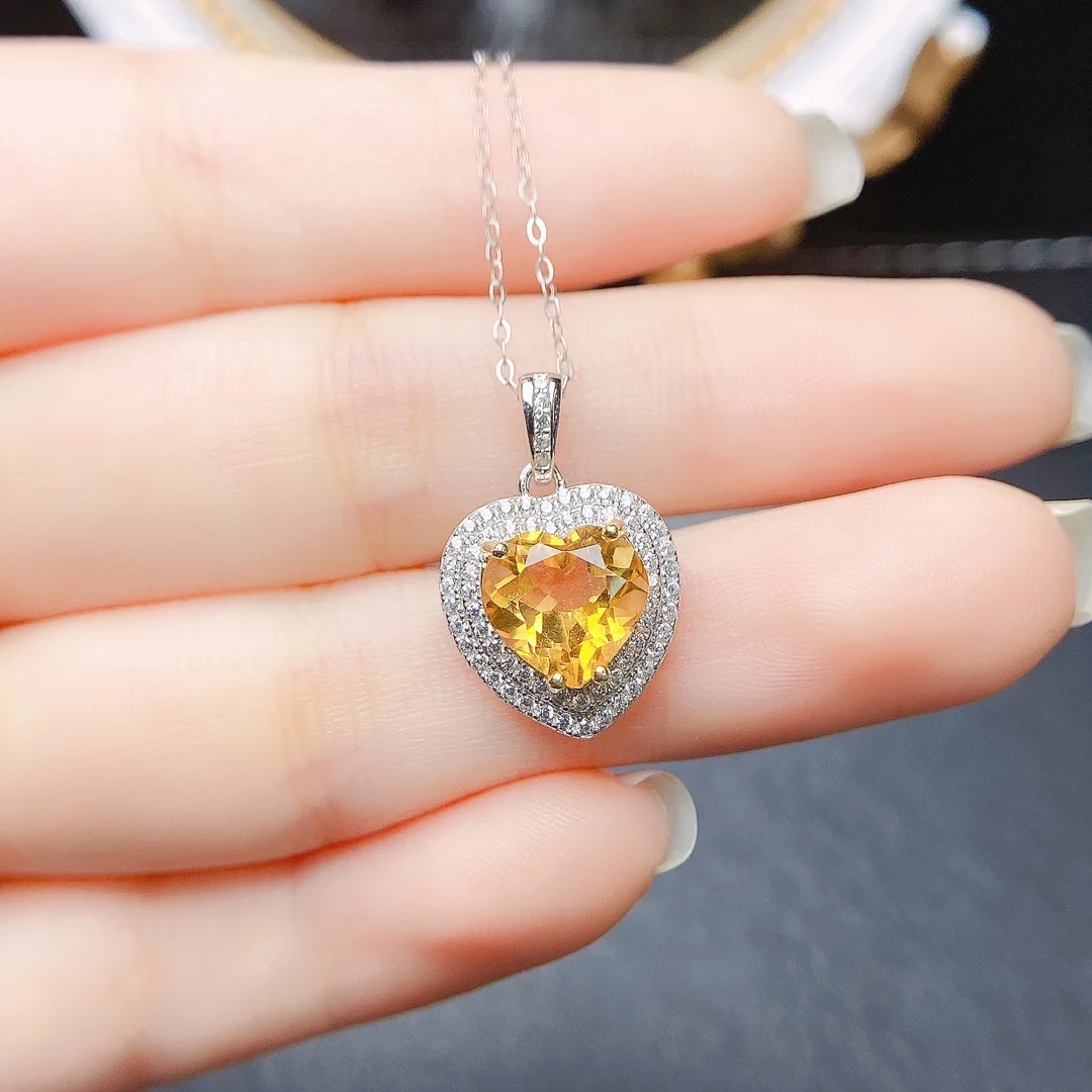 FS 9mm Natural Citrine Heart-shaped Pendant Necklace 925 Sterling Silver Fine Fashion Jewelry for Women MeiBaPJ With Certificate