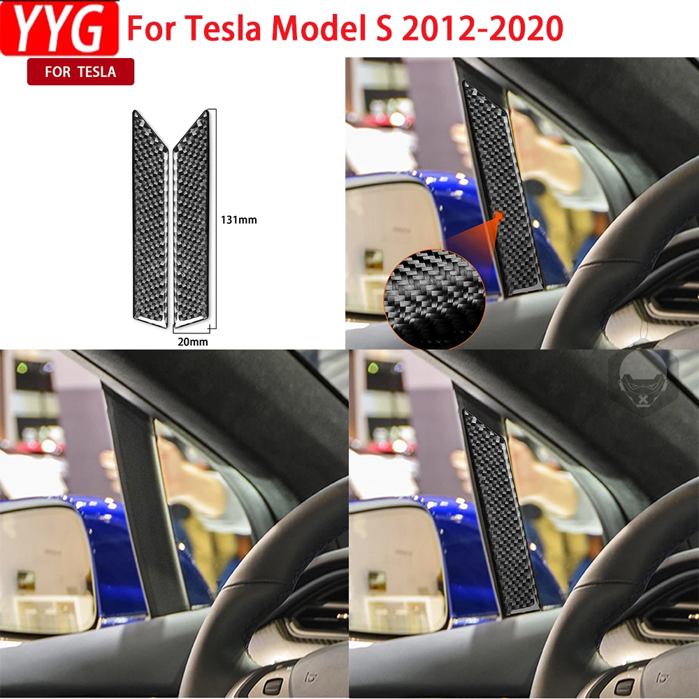 

For Tesla Model S 2012-2020 Real Carbon Fiber Car Door Window Pillar Posts Trim Covers Sticker Auto Interior Decor Accessories