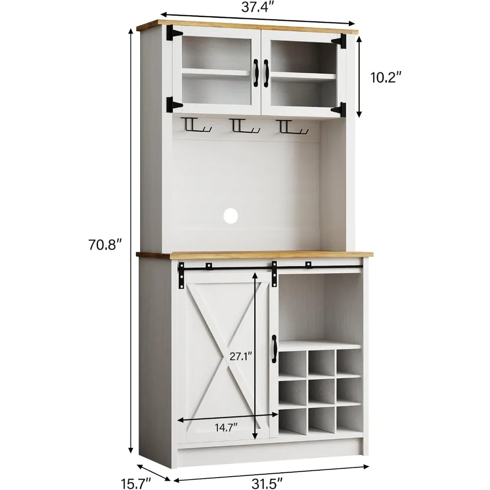 72 Inch Farmhouse Style Coffee Bar Cabinet with Sliding Barn Door and Ample Storage for Kitchen Buffet