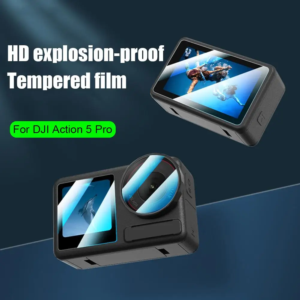 Dla DJI Action 5 Pro Lens Tempered Glass Film Ultra-Clear Lens Film + Rear Screen Film + Front Lens Film Dust-proof Protector