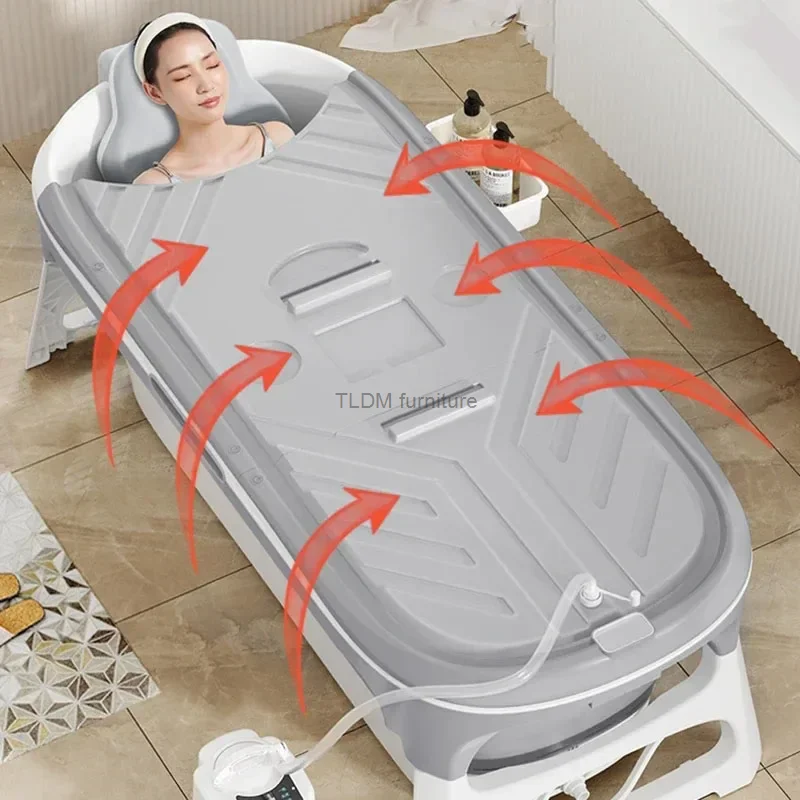 Minimalist Portable Bathtubs Home Folding Bathtub for Adults Leisure Full Body Hot Tub Spa Massage Sweat Steam Bathtub with Lid