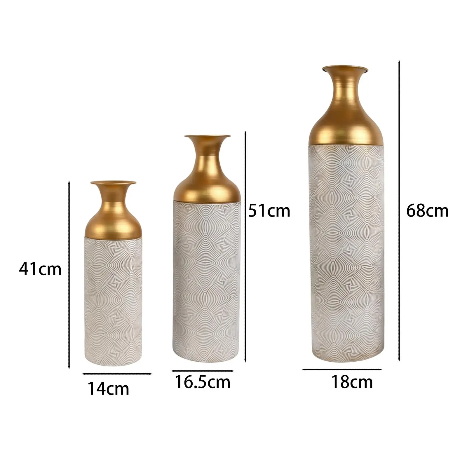 Large Tall Floor Vase Set Ripple Iron Vases with Detachable Lids for Plants Farmhouse and Contemporary Spaces