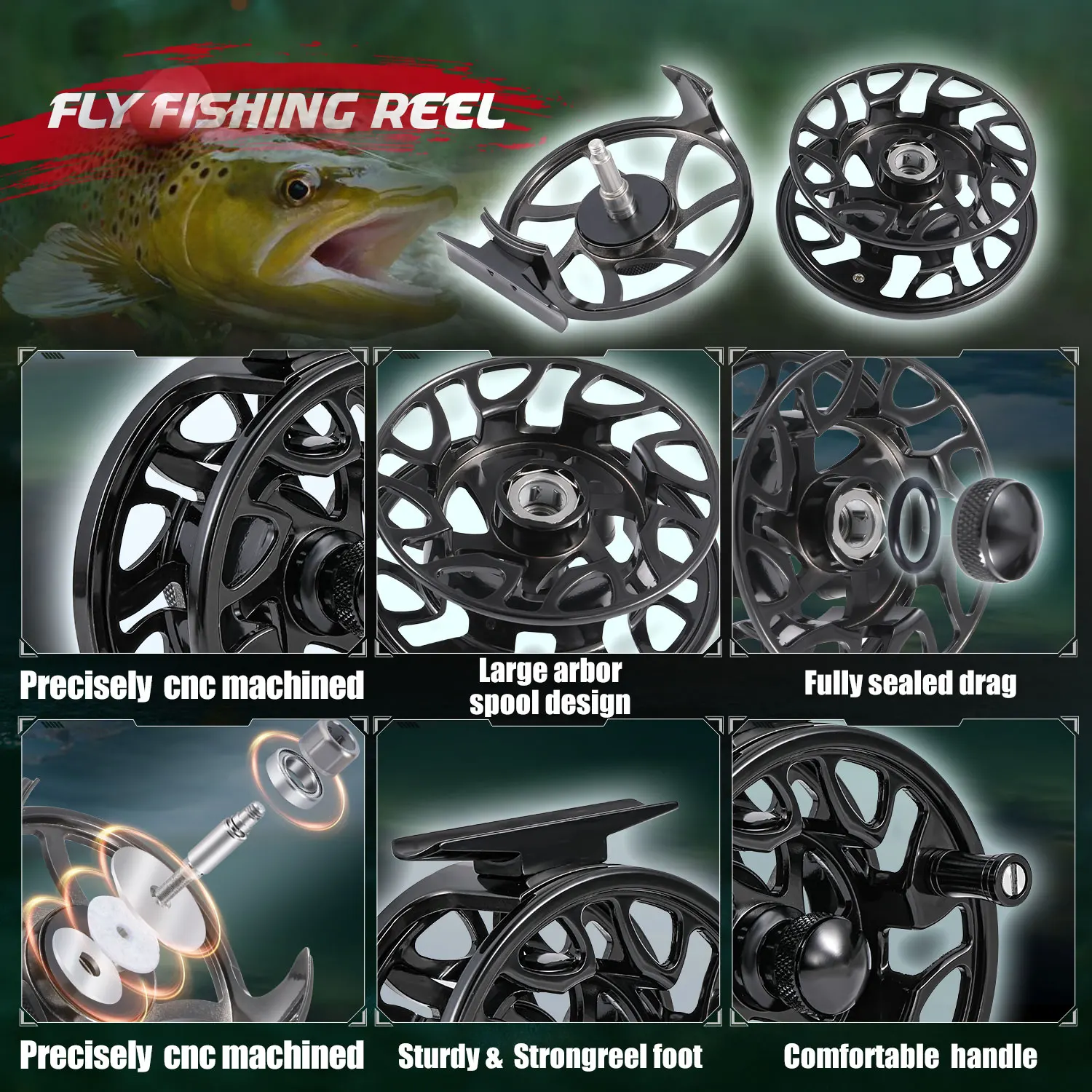 Sougayilang Fliegenfischerrolle, CNC-gefräste Aluminium-Fliegenrolle, vollständig versiegeltes Bremsensystem, links-/rechtshändig umschaltbar, für Forellen und Barsche – Detail 4
