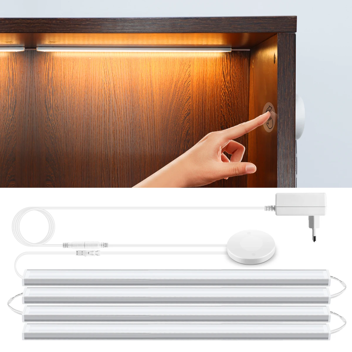 

1-6Pcs Penetrable Wood Aluminum Bar Light Cabinet Wardrobe Lamp Motion Touch Sensor LED Lights Wireless Light Closet Backlight