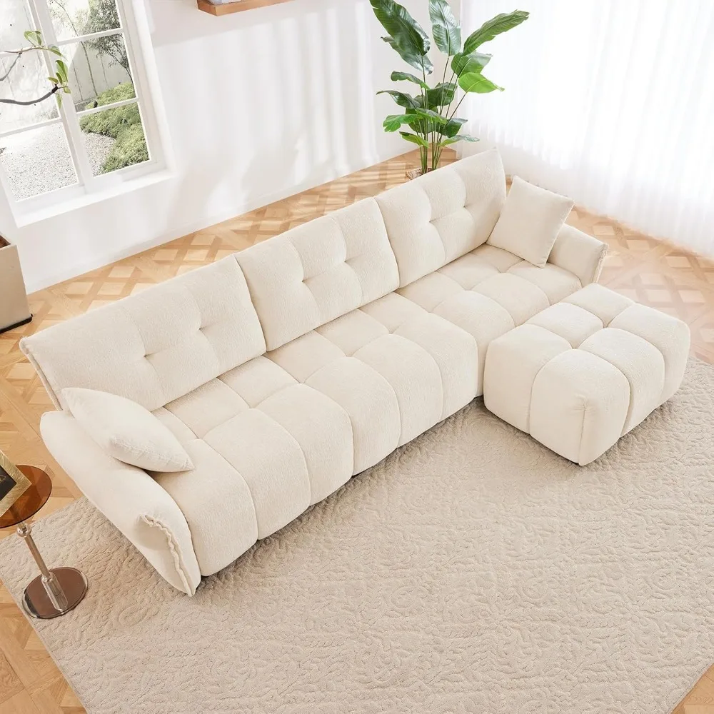 

110.2" Beige White Modular Sectional Sofa Set, 3 Seater Large Sectional Couches for Living Room, Chenille Fabric Fluffy Cloud Co