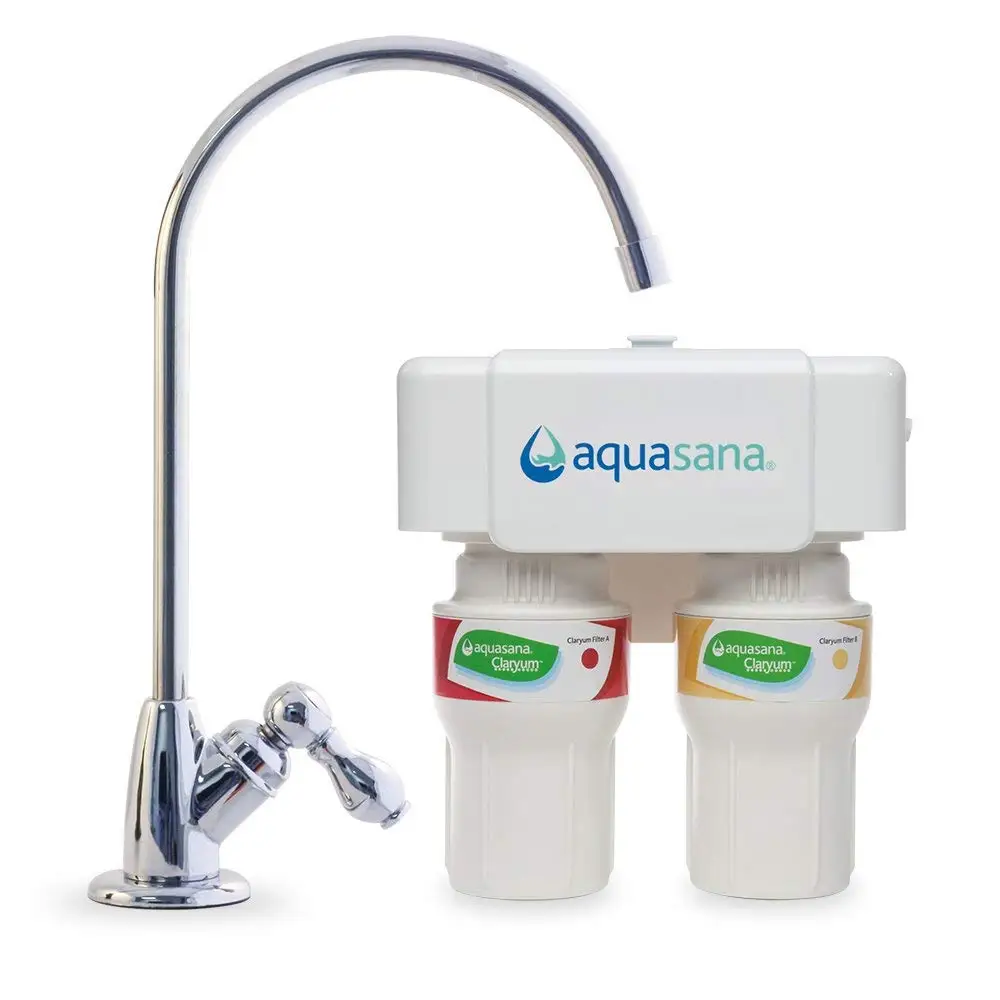 Aquasana 2-Stage Under Sink Water Filter System - Kitchen Counter Claryum Filtration - Filters 99% Of Chlorine - Chrome Faucet