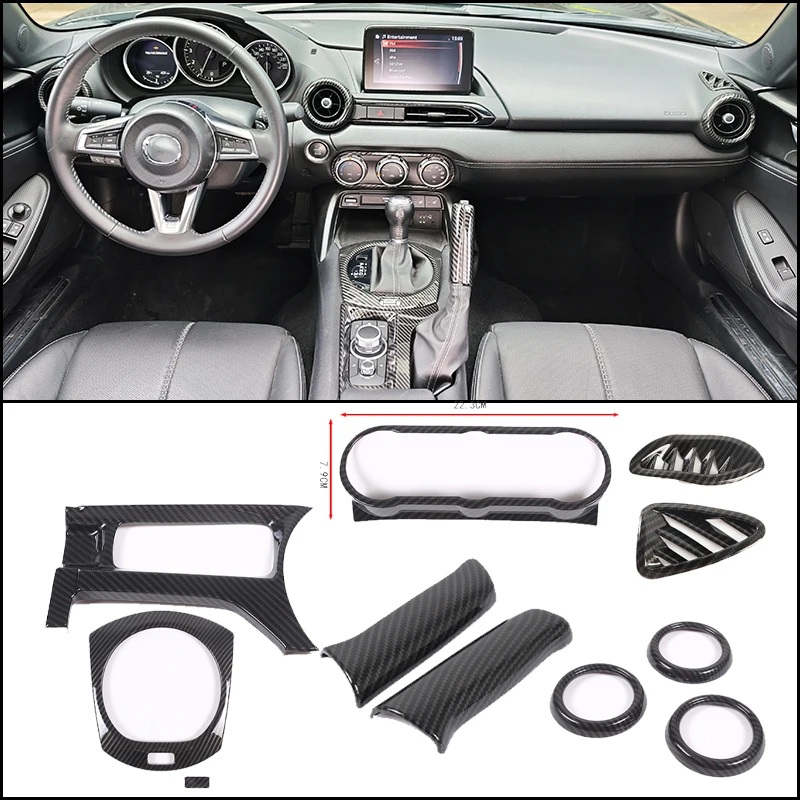 For Mazda MX-5 ND 2016+ / Fiat 124 Spider / Abarth 124 6Pcs ABS Carbon Fiber Look Center Console Trim Kit