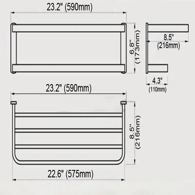 Bathroom Accessory Polished Rose Gold Color Brass Wall Mounted Bathroom Large Towel Rail Holder Storage Rack Shelf Bar aba865