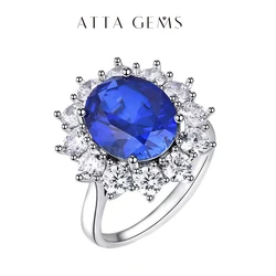 ATTAGEMS Oval Brilliant Cut 6.0ct Lab Sapphire Rings for Women Halo Vintage Engagement Wedding Ring Luxury Fine Jewelry Gift