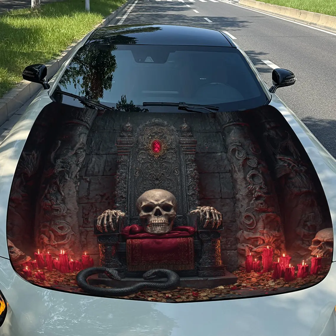 

Dark Throne Car Vinyl Wrap, PVC Waterproof Car Hood Sticker, Self-Adhesive Scratch-Resistant Stickers for Engine Cover, Car Deco