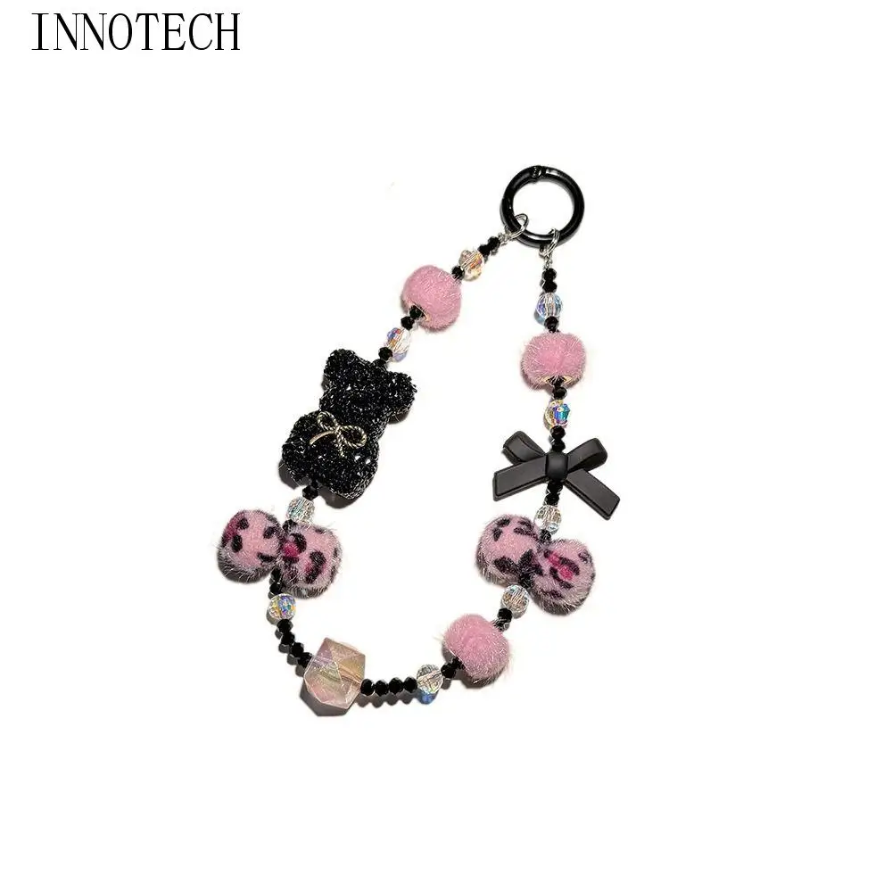 Luxury Y2k Bear Phone Lanyard Beads Leopard Dolls Keychain Ornaments Bowknot Bag Pendant Hanging Girl