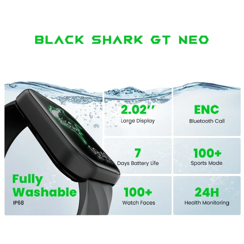 Global Version Black Shark GT Neo Smart Watch 2.02'' Large Display 7 Days Battery Life IP68 Waterproof  100+ Sport Mode