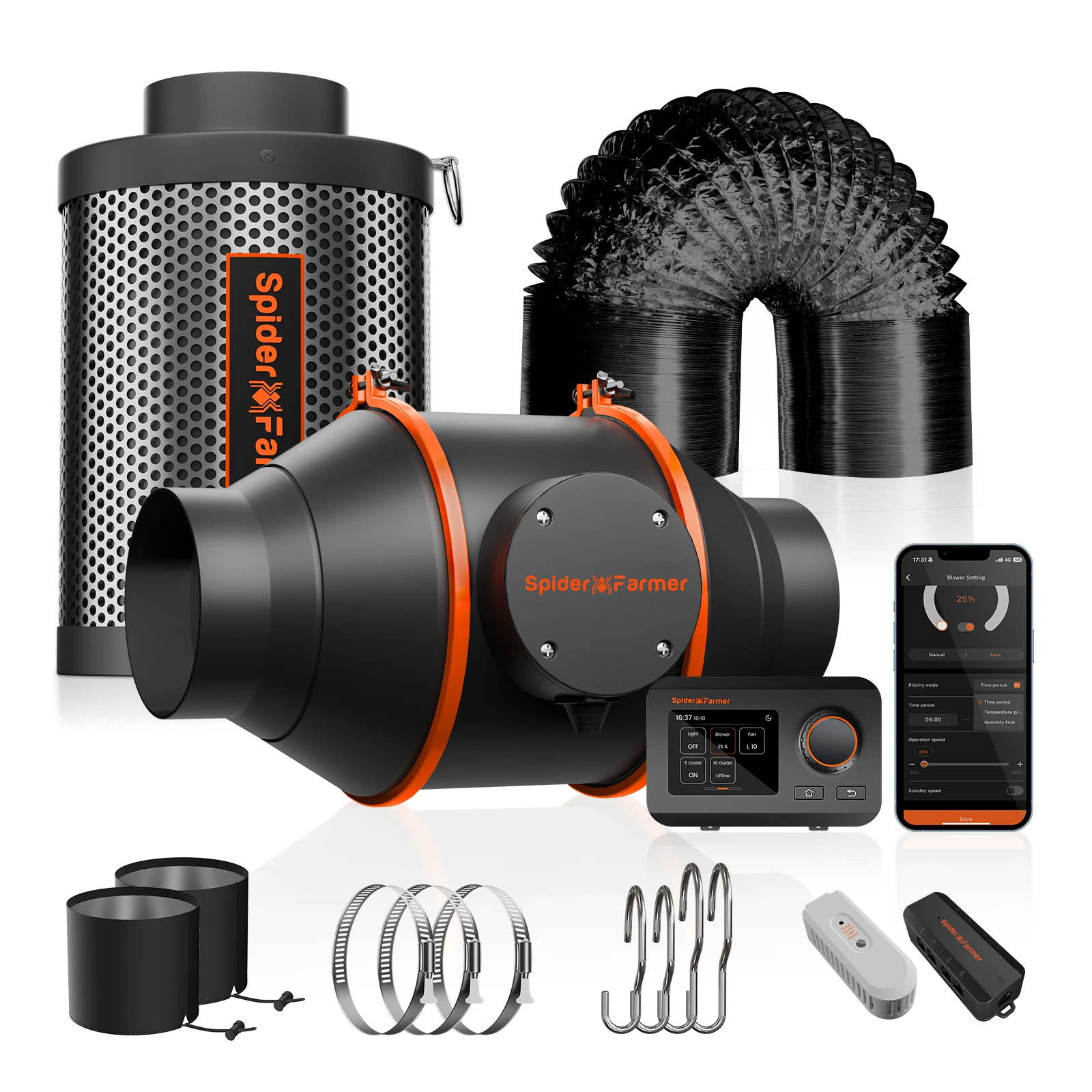 Spider Farmer Kit Ventola In Linea Da 4"/6" Con Controller Ggs, Controllo App Intelligente, Raffreddamento Ad Aria Combinato Di Ventilazione Per Tenda Da Coltivazione-image