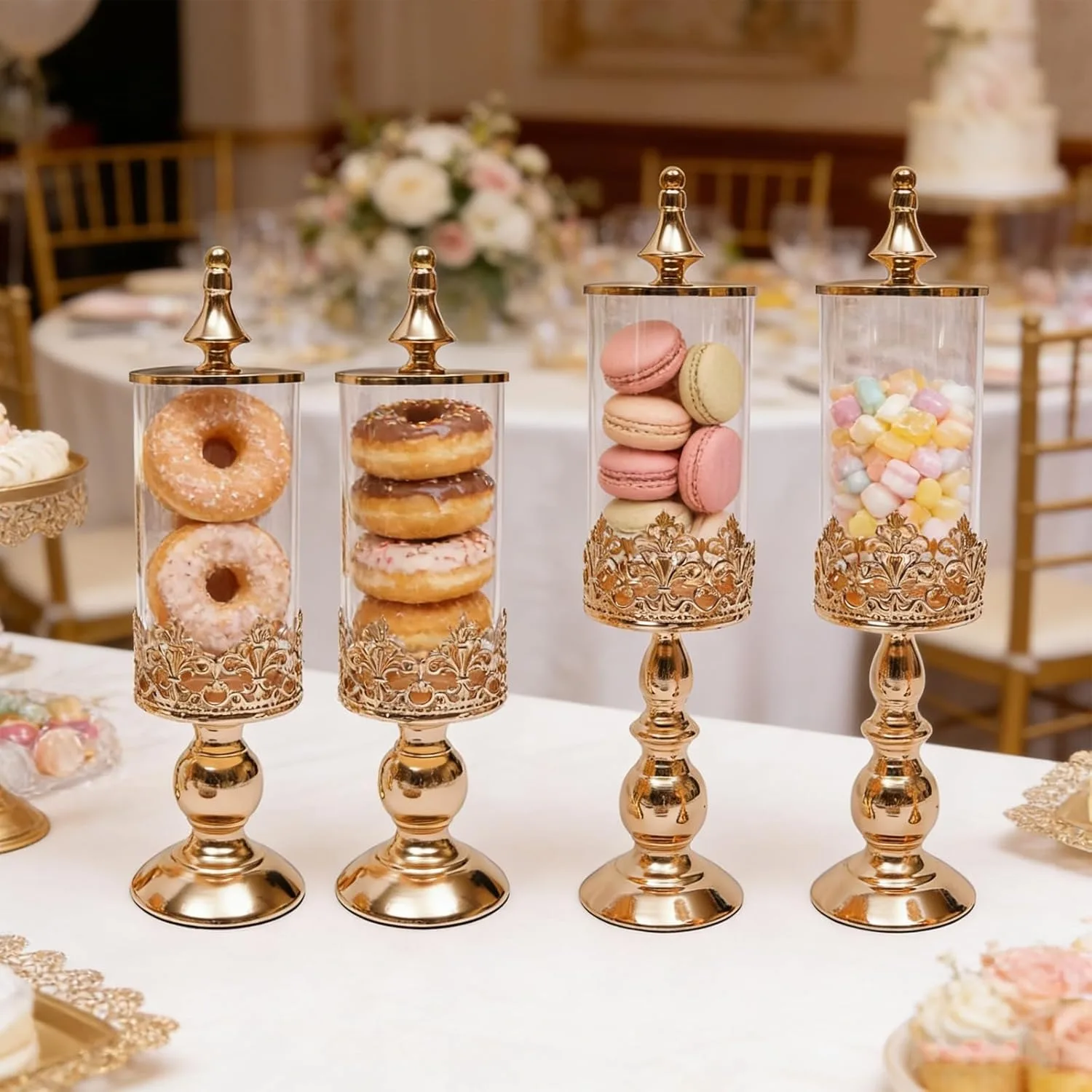 

4 Pack Candy and Cookie Jar, Clear Glass Jars, Candy Jars with Lids, Decorative Jars, Candy Canisters, for Wedding Party Favor Decor, 18.11in&15.75in Height