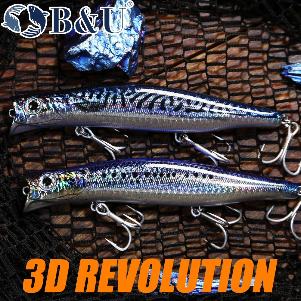 B&U Floating Minnow Jerkbait Lure Long Casting Lipless Wobblers Big Artificial Bait Saltwater Sea Bass Pike Fishing 3D Printing