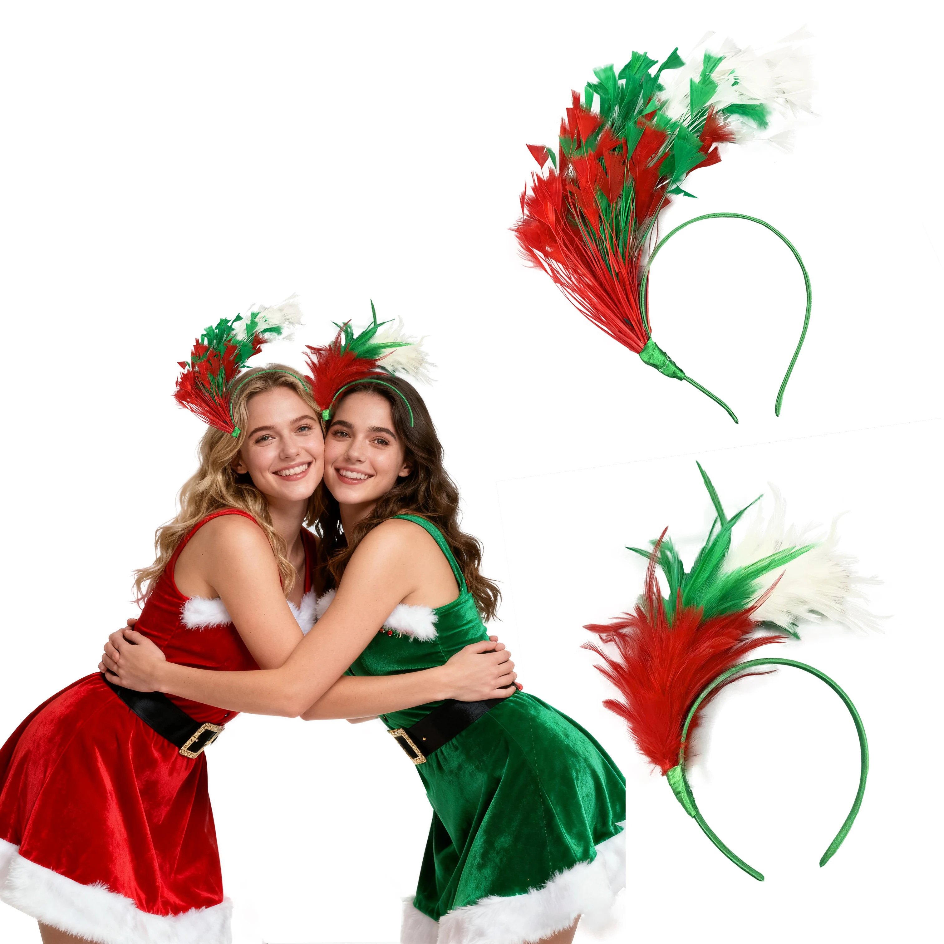 

1/2pcs Christmas Feather Headband for Women, Xmas Party Hair Accessories Holiday Gifts