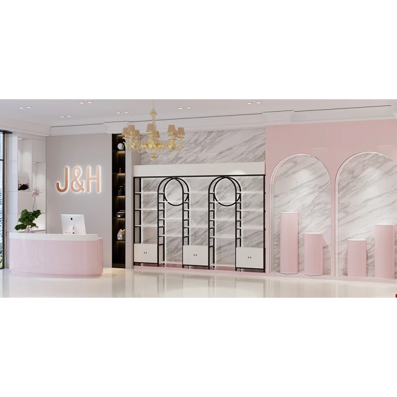 Customized. factory quality shelves cosmetic shop cabinet showroom display stand decoration skin care retail shop furniture