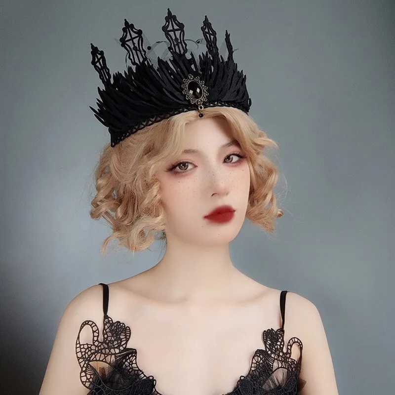 

Halloween Costume Ball Gothic Wedding Headwear Baroque Vintage King Crown Princess Witch Queen Female Role Play Accessory