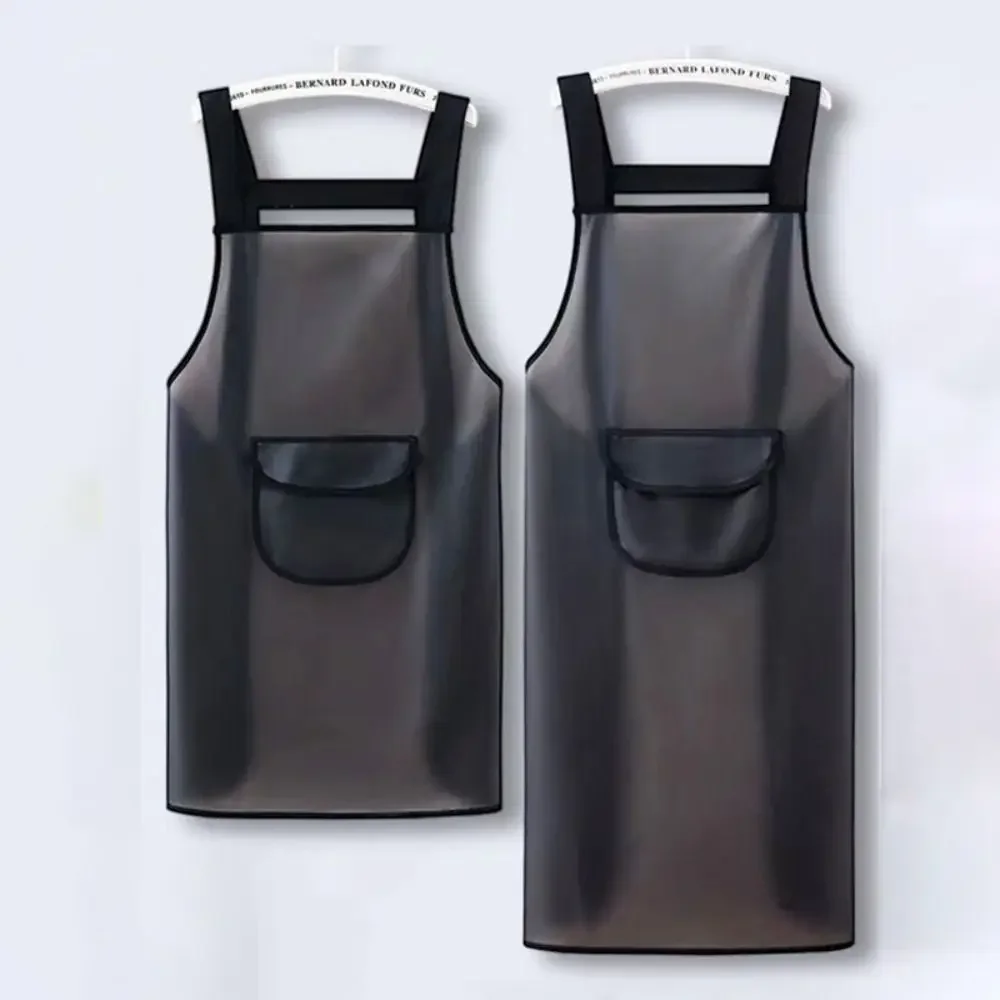 Tablier de cuisine domestique en PVC, imperméable, Transparent, noir, pour le travail, résistant à la saleté, résistant à l'huile, pour le nettoyage