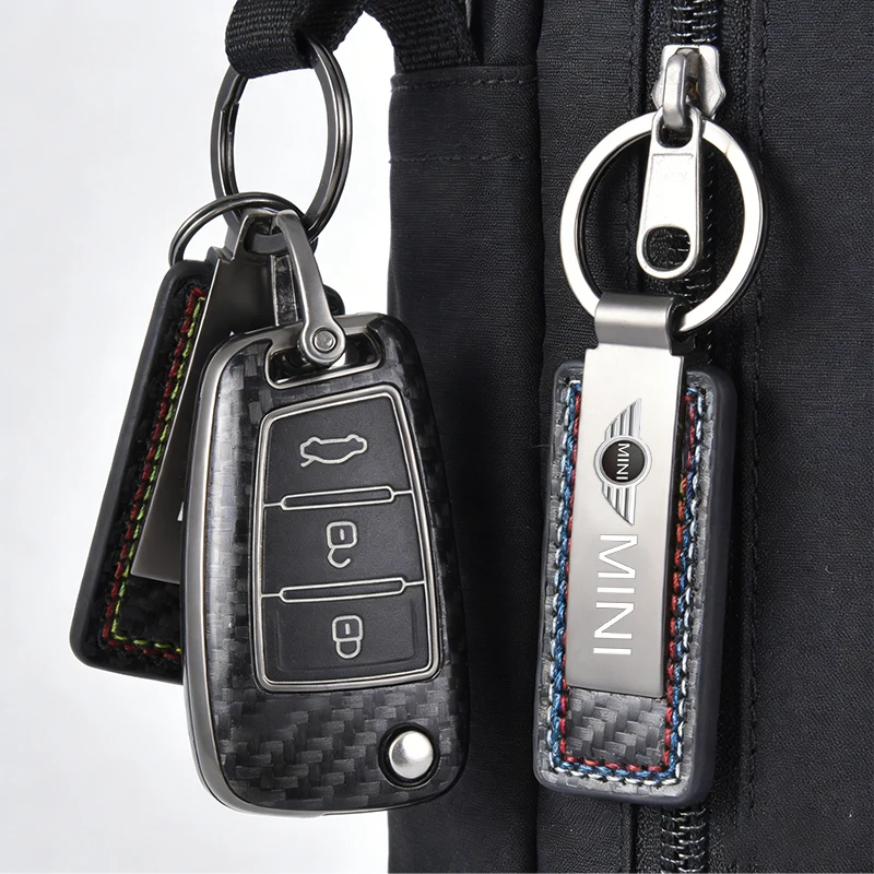 1pcs Carbon fiber leather keychain pendant, car keychain pendant For Mini Cooper R50 R53 R55 R56 R60 R61 F54 F55 F56 F60 Clubman view 5